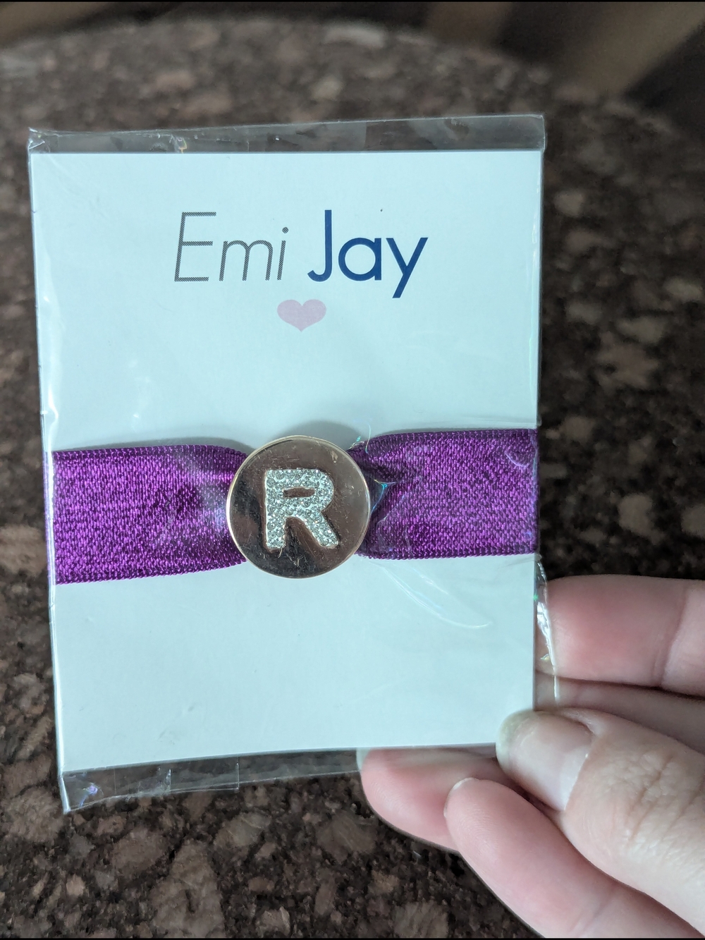 Emi Jay Purple Elastic Hair Accessory with R Initial